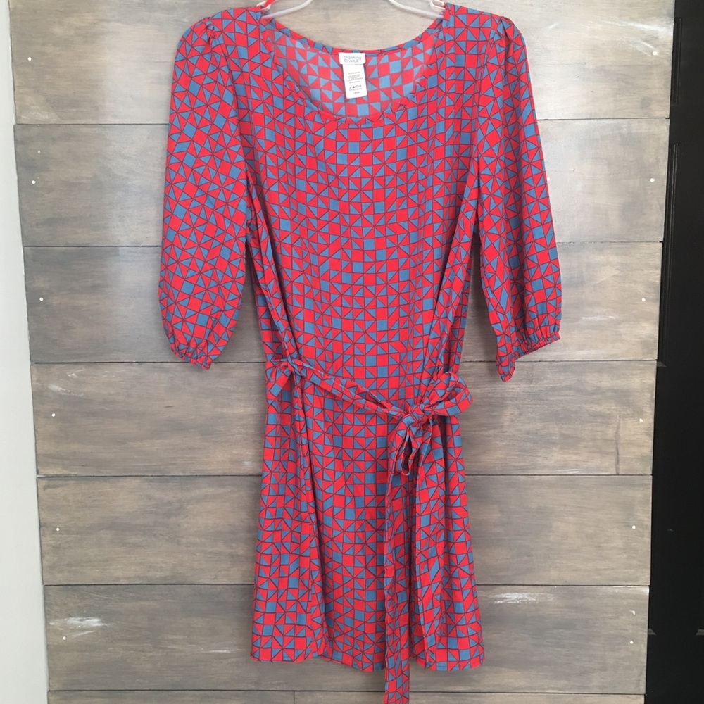 NWOT - Red & Blue Shift Dress w/ Tie